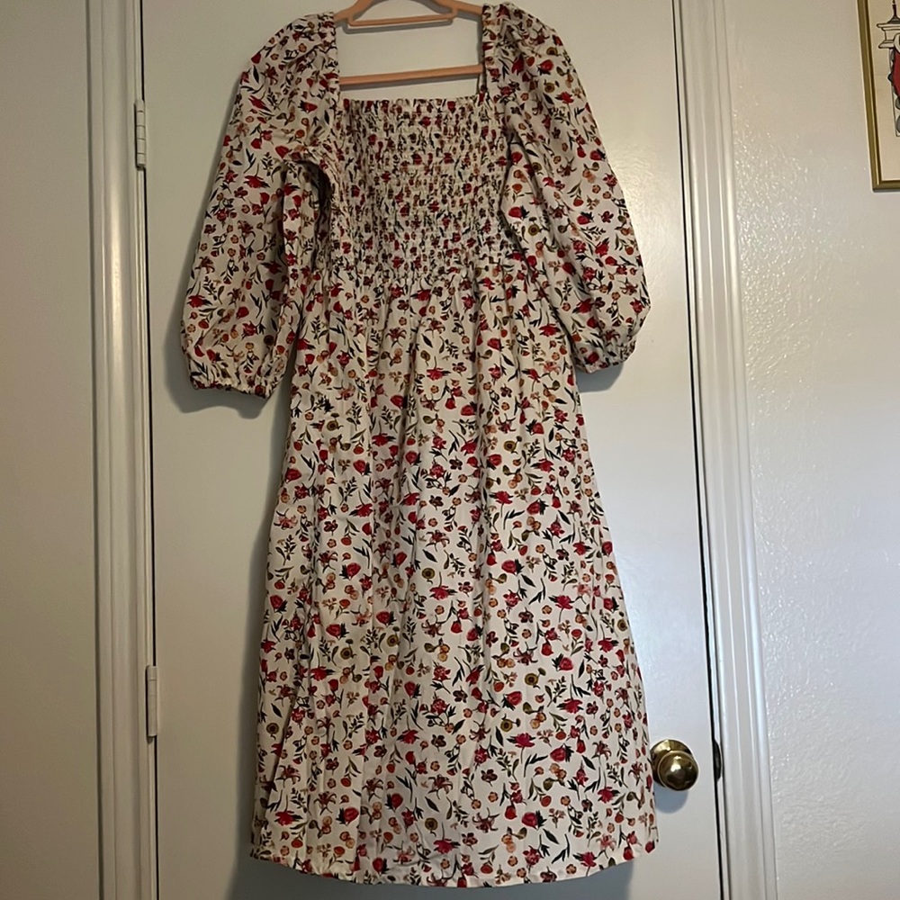 J.crew floral puff sleeve midi dress